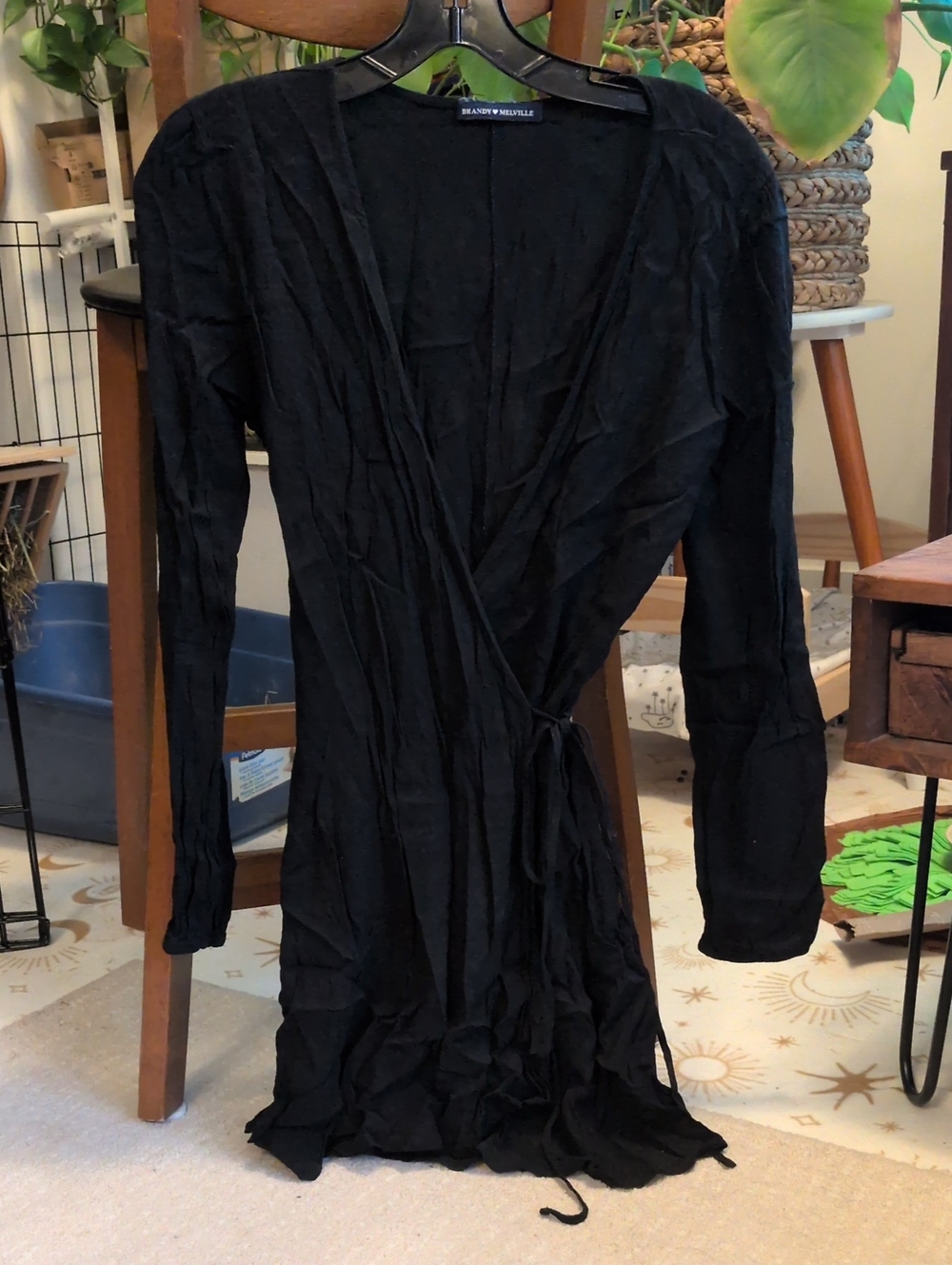 Brandy Melville Black Long Sleeve Wrap Dress